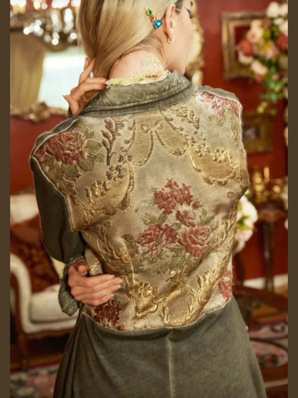 Aratta The Heart of Autumn Cotton Button-Down Floral Long Coat Green SZ S M L - Picture 8 of 10